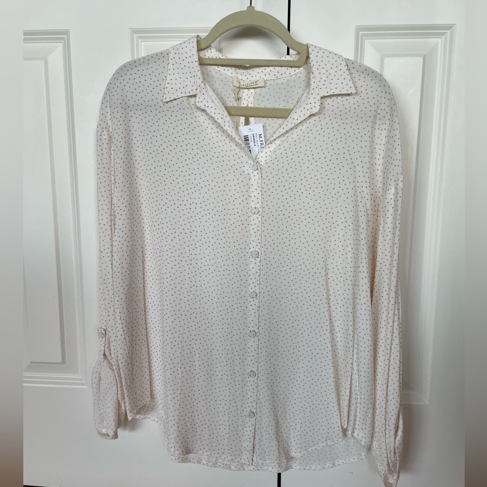 Lovestitch white collard shirt with pink dots